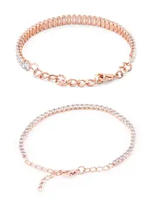 Zaveri Pearls Women Set of 2 Rose Gold Plated Studded Wraparound Bracelets