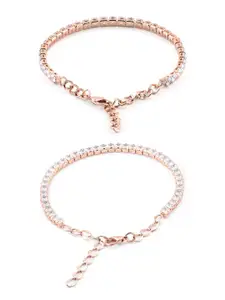 Zaveri Pearls Set of 2 Rose Gold-Plated White Brass Cubic Zirconia Wraparound Bracelet