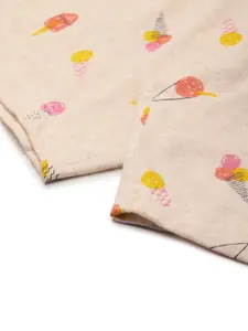 Clt.s Clt s Women Cream-Coloured & Yellow Pure Cotton Conversational Printed Lounge Shorts