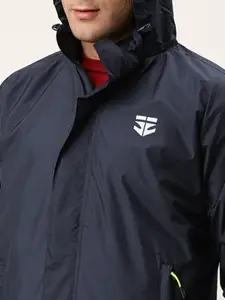 Sports52 wear Men Navy Blue And Grey Solid Reversible Rain Jacket