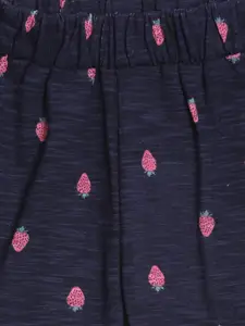 Kryptic Girls Navy Blue & Pink Printed Cotton Shorts