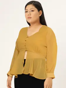 SASSAFRAS Mustard Yellow Cinched Waist Top