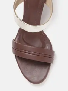 DressBerry Women Gold-Toned & Coffee Brown Colourblocked Block Heels