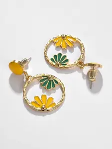 SOHI Gold-Plated & Yellow Contemporary Drop Earrings