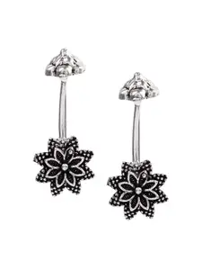 SOHI Silver-Toned & Black Set Of 2 Contemporary Studs Earrings