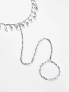 SOHI Silver-Plated White Stone Studded Anklet