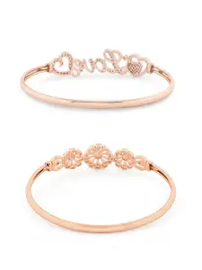 Zaveri Pearls Women Brass Cubic Zirconia Rose Gold-Plated Kada Bracelet Pack Of 2