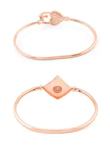 Zaveri Pearls Women Set Of 2 Rose Gold & White Brass Cubic Zirconia Kada Bracelet
