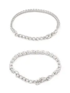 Zaveri Pearls Women Pack of 2 Silver-Plated Brass Cubic Zirconia Wraparound Bracelet