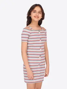 CUTECUMBER Girls Pink & Grey Striped Sheath Dress