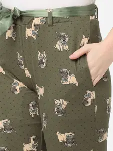 Sweet Dreams Women Olive Green Printed Lounge Pants
