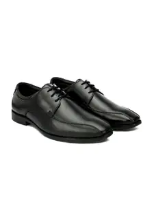 Fentacia Men Black Solid Genuine Leather Formal Derbys