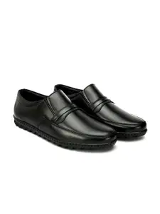 Fentacia Men Black Solid Genuine Leather Formal Slip-Ons