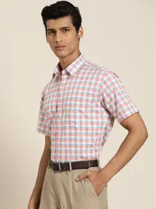 Hancock Men White Slim Fit Checked Formal Shirt