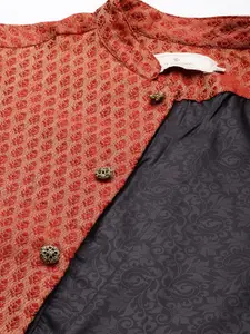 House of Pataudi Men Red And Orange Woven Design Jashn Nehru Jacket