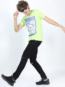 HIGHLANDER Men Green Typography Printed Slim Fit T-shirt