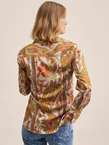 MANGO Women Off-White & Orange Paisley Printed Casual Shirt