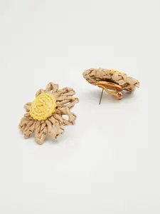 MANGO Beige & Yellow Oversized Floral Studs