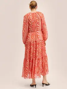 MANGO Orange & White Tie-Up Neck Abstract Printed Maxi Dress