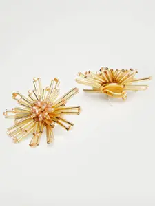 MANGO Gold-Toned & Peach-Coloured Circular Beaded Oversized Studs