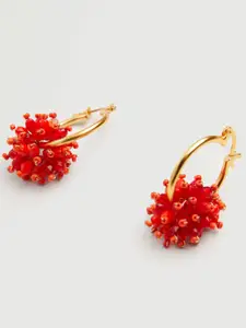 MANGO Red & Gold-Toned Circular Huggie Hoop Earrings with Detachable Beaded Danglers