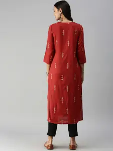 SHOWOFF Women Brown Floral Printed Kurta