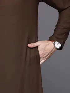 Indo Era Men Brown Solid Kurta
