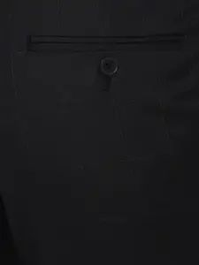 Turtle Men Navy Blue Checked Slim Fit Trousers