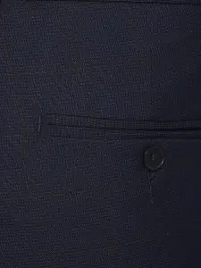 Turtle Men Navy Blue Checked Skinny Fit Trousers