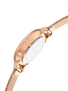 French Connection Women Silver-Toned Printed Dial & Rose Gold Toned Stainless Steel Bracelet Style Straps Analogue Watch FC21M