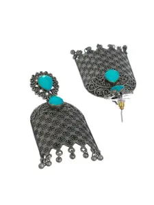 Priyaasi Silver-Toned Dome Shaped Drop Earrings