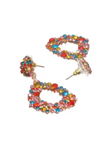 Priyaasi Rose Gold & Red Contemporary Drop Earrings