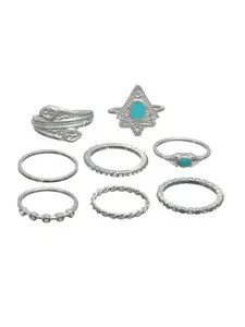 Priyaasi Set Of 8 Silver-Plated & AD-Studded Finger Ring