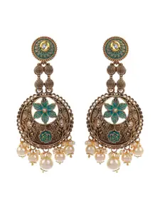 Priyaasi Gold-Toned & Green Contemporary Drop Earrings
