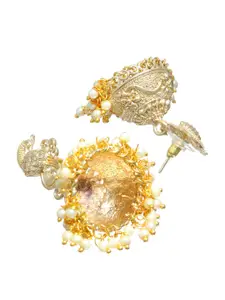 Priyaasi Gold-Toned Peacock Shaped Jhumkas Earrings