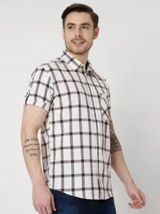Mufti Men Off White Slim Fit Tartan Checks Casual Shirt