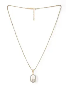 kashwini Gold-Plated & Stone-Studded Hamsa Pendant With Chain