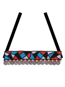 Crunchy Fashion Black & Blue  Beaded Choker Necklace