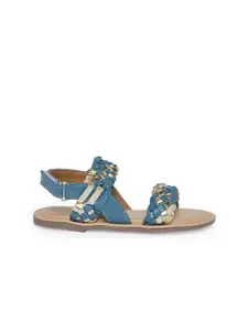 Pantaloons Junior Girls Blue & Gold Toned Colourblocked Open Toe Flats
