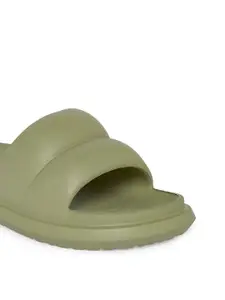 Forever Glam by Pantaloons Women Olive Green Rubber Sliders
