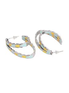 Voylla Yellow & Blue Silver-Plated Half Hoop Earrings
