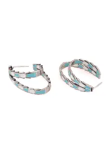 Voylla Blue Silver-Plated Trendy Hoops Earrings with Pattern