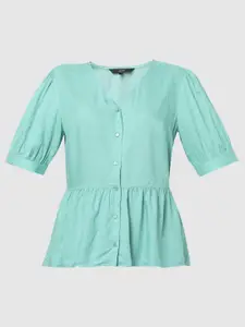 Vero Moda Beryl Green Solid A-Line Top