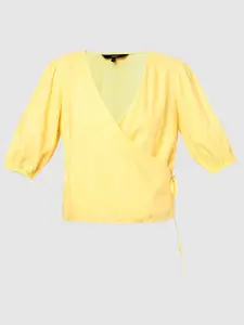 Vero Moda Yellow Solid Wrap Top