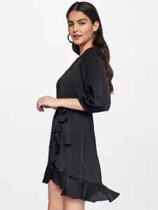 AND Women Black Solid Georgette Fit & Flare Dress