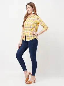 Crimsoune Club Women Yellow Slim Fit Tartan Checks Checked Casual Shirt