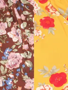CUTECUMBER Girls Pack of 2 Brown & Yellow Floral Printed Shorts