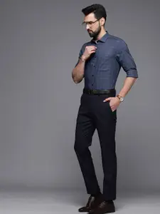 Louis Philippe Men Grey Slim Fit Checked Pure Cotton Formal Shirt