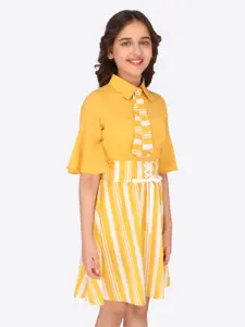CUTECUMBER Yellow Striped Georgette Dress