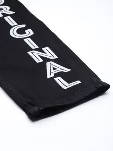 The Indian Garage Co Men Black Slim Fit Slash Knee Printed Stretchable Jeans